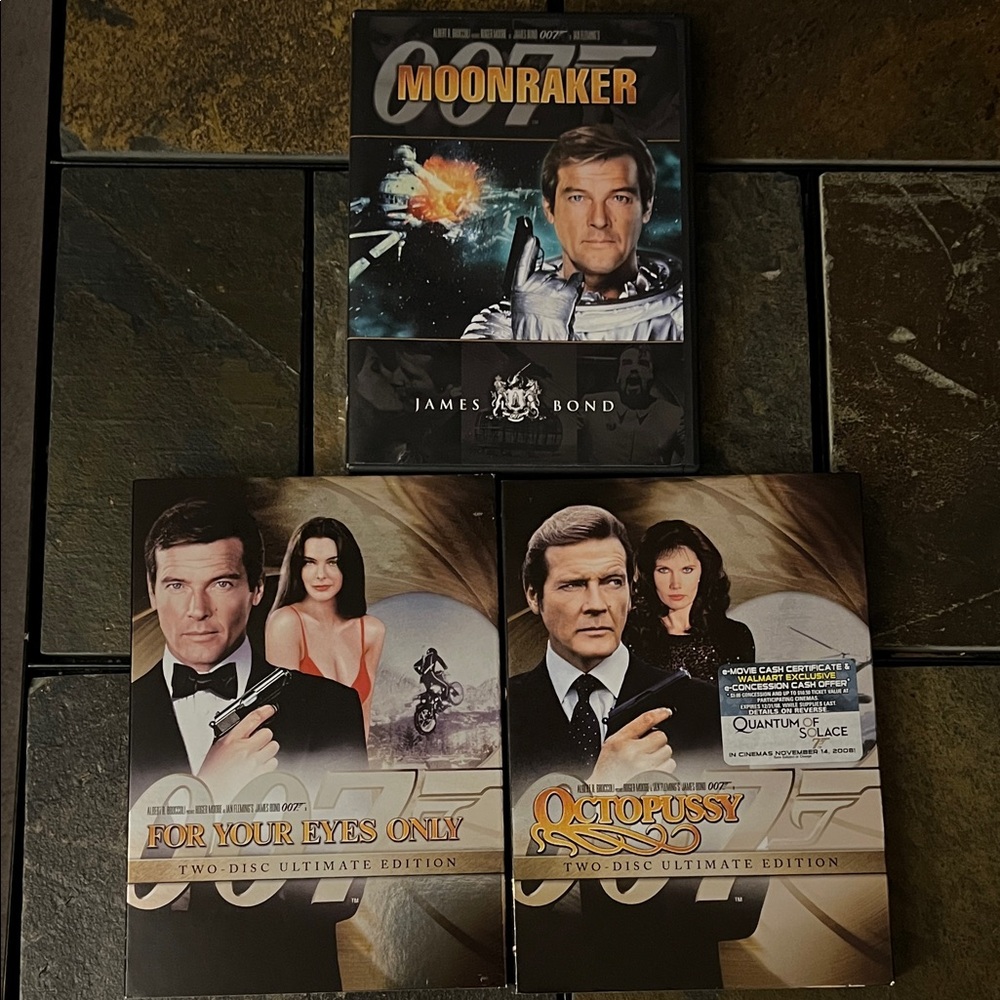 James Bond DVD Collection with Roger Moore- 3 DVDs, EUC